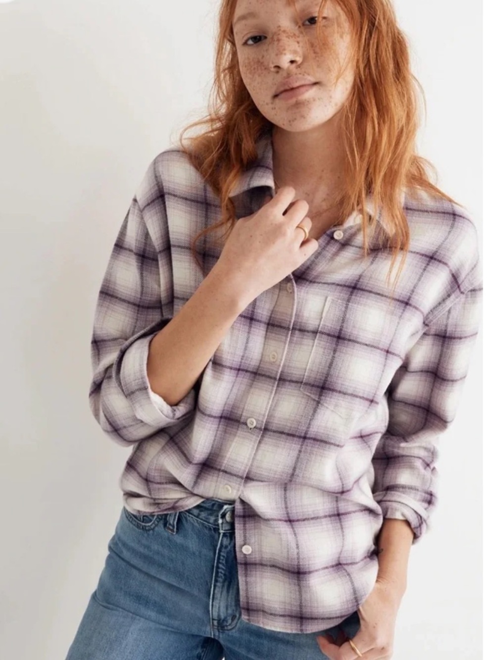 Madewell Lavender and White Plaid Button-Up